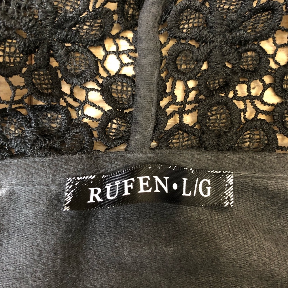 Women’s Rufen Charcoal Gray & Black Lace detail Sweatshirt size L - Picture 9 of 10